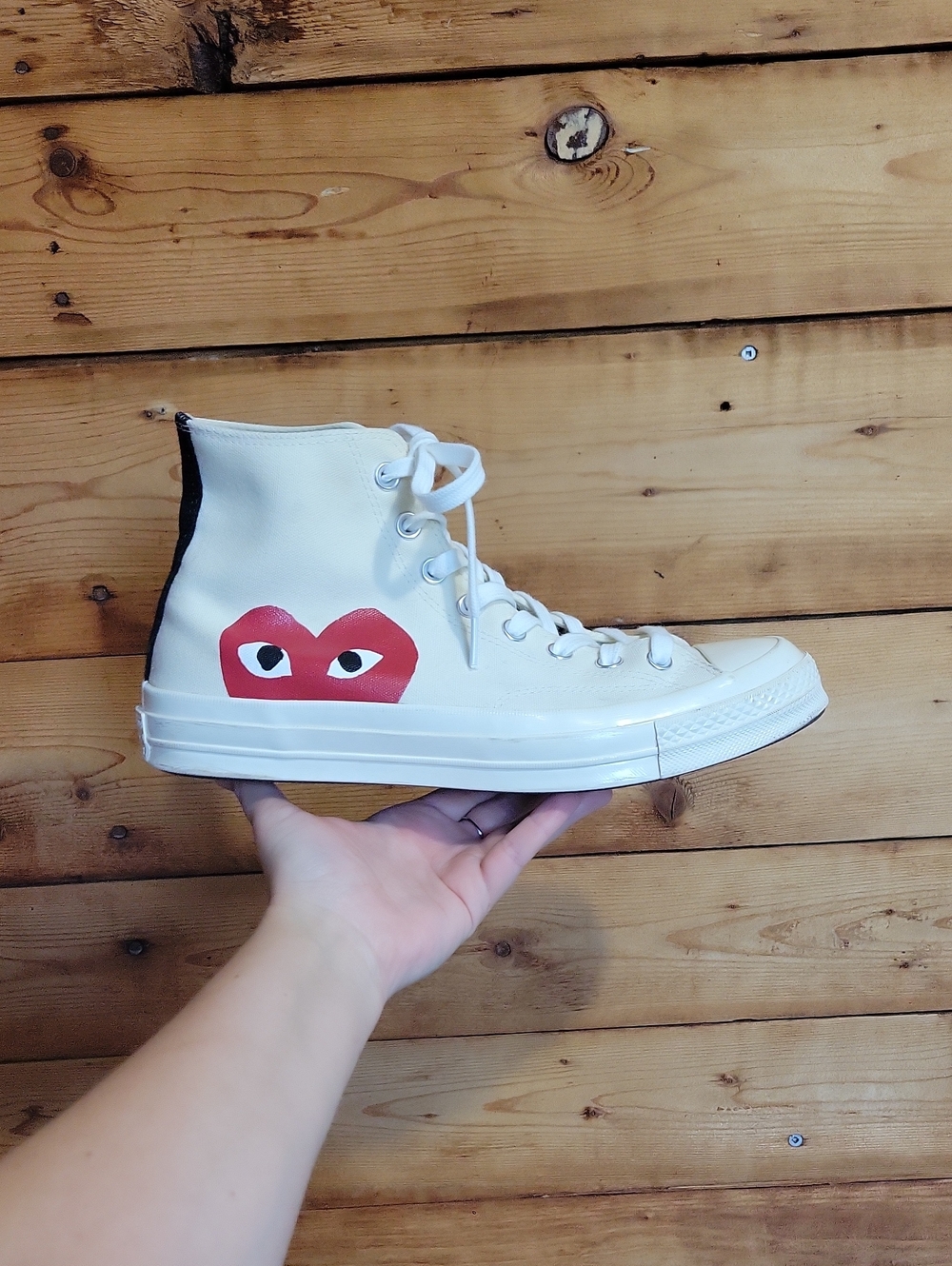 COMME DES GARCONS PLAYxConverse Chuck Taylor Cream  High-Top Canvas Sneakers